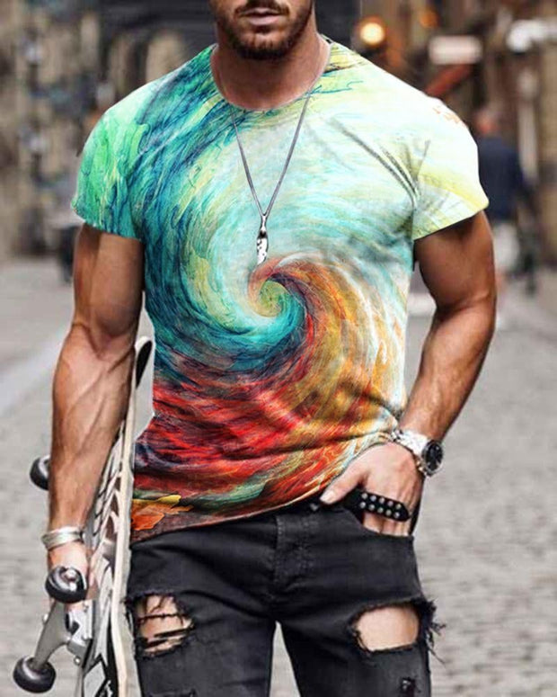 T-shirt à manches courtes multicolore rotatif tie-dye décontracté