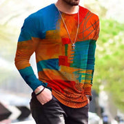 T-shirt à manches longues pour homme avec imprimé peinture contrastée