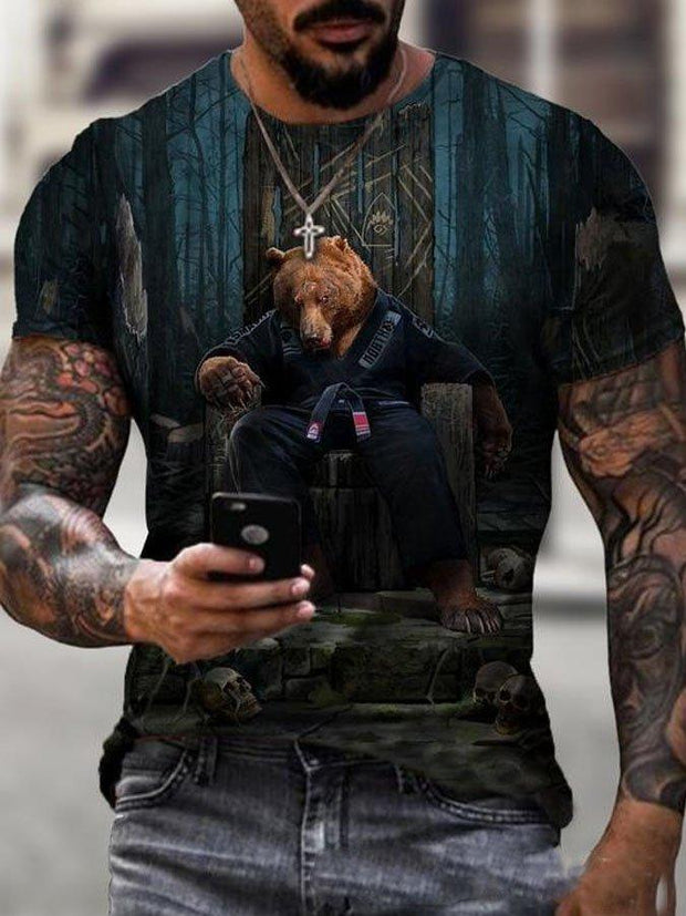 T-shirt à manches courtes et col rond décontracté imprimé pour hommes 