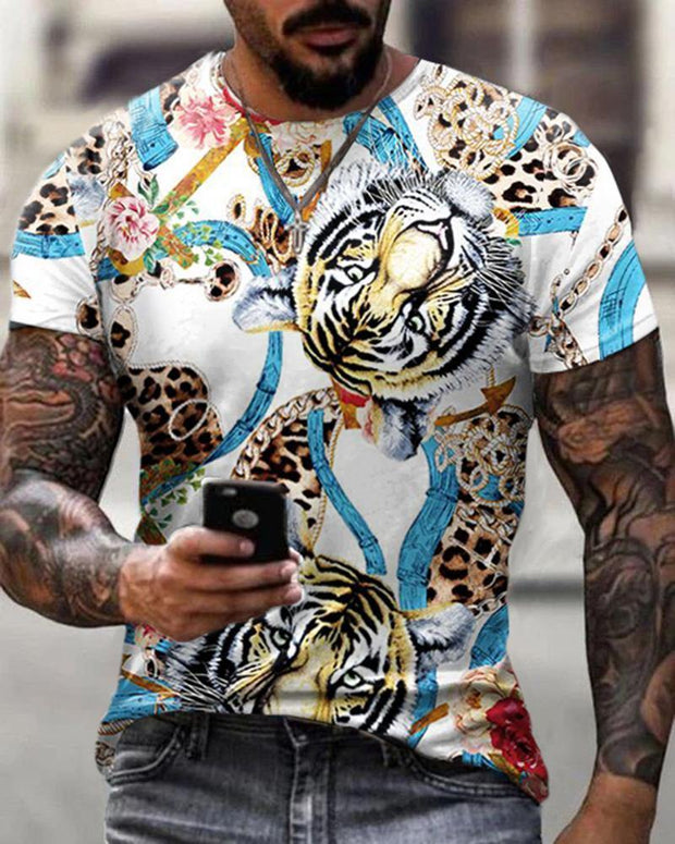 T-shirt décontracté à manches courtes et imprimé léopard pour homme