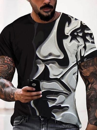 Herren-T-Shirt mit Grafik, abstraktes menschliches Gesicht, für den Alltag, kurzärmelig 