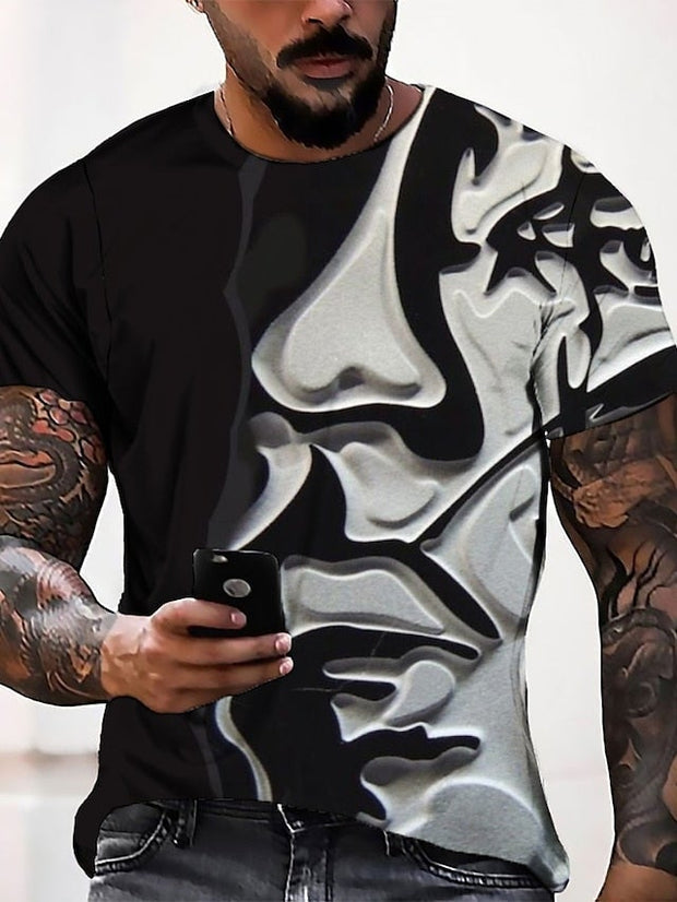 Herren-T-Shirt mit Grafik, abstraktes menschliches Gesicht, für den Alltag, kurzärmelig 