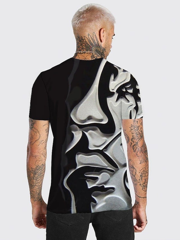 Herren-T-Shirt mit Grafik, abstraktes menschliches Gesicht, für den Alltag, kurzärmelig 